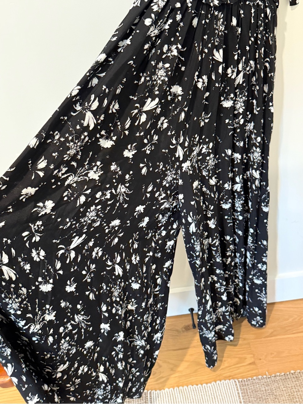 Free People Color My World Jumpsuit Black and White Floral Tie-Strap Wide Leg - Picture 4 of 7